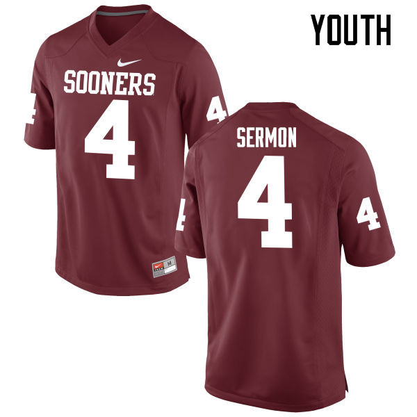 Youth Oklahoma Sooners #4 Trey Sermon College Football Jerseys Game-Crimson